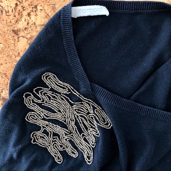 Promod Beaded Cotton Knit Sweater, size Medium - Picture 5 of 6